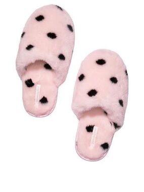 Victoria's Secret Pink Faux Fur Slide Slippers with Black Spots size M